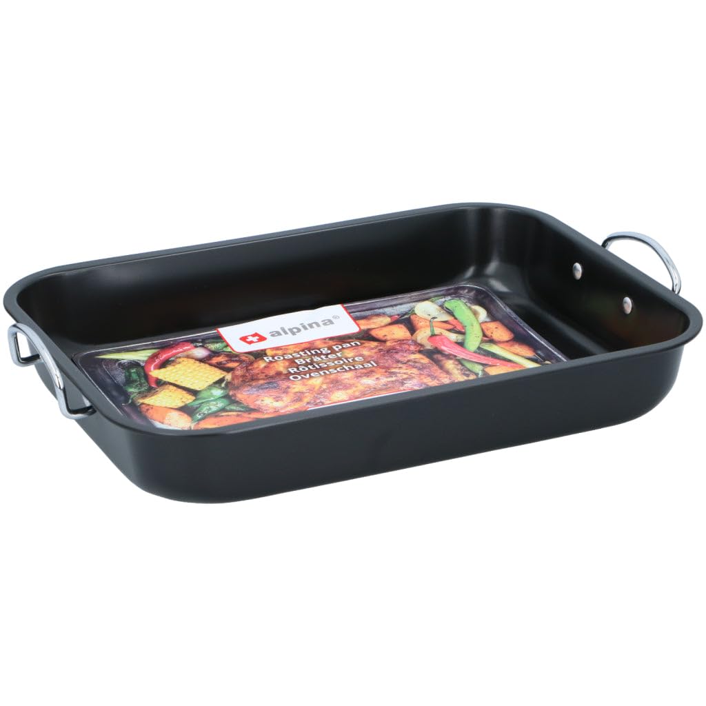 ROSSETTO Plat à four Inox Rectangulaire avec Poignées 25cm x 18cm Plat de cuisson en Acier Inoxydable Bac de Cuisson en INOX Plat à Lasagne